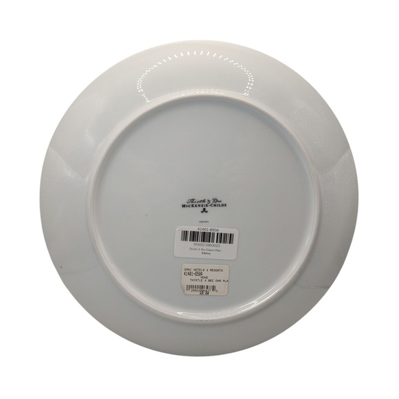 New Mackenzie Childs Thistle and‎ Bee Dinner Plate Retired Ribbon 41401 650A - Picture 8 of 10